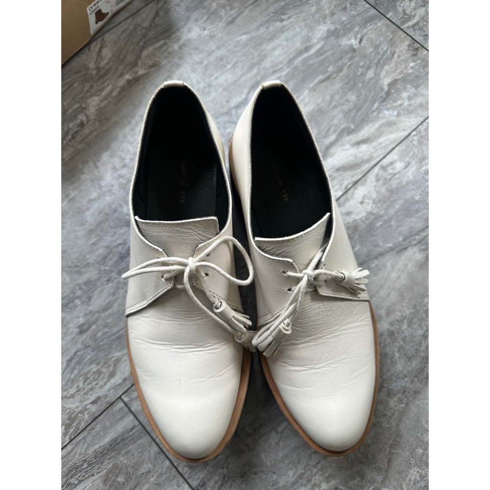 ALL BLACK Shoes Women 37 Ivory Leather Oxford Lug Sole Tassel Platform Derby